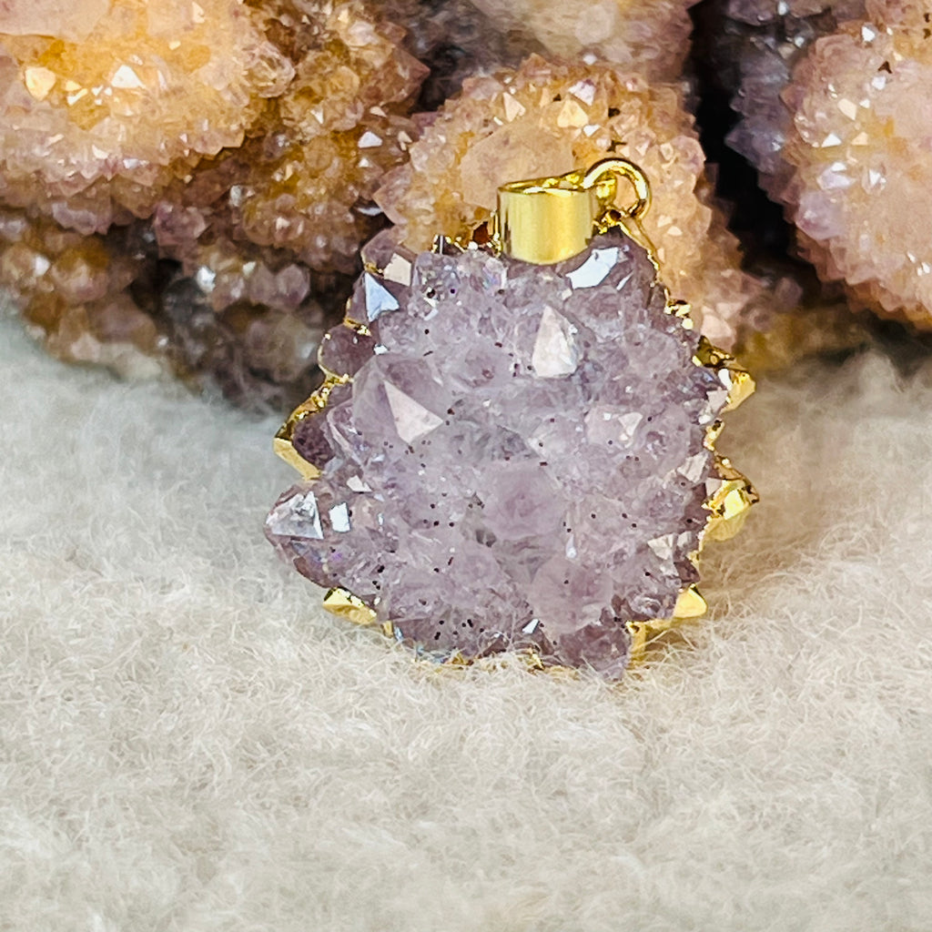 Pandantiv placat cu aur ametist stalactit druzy Uruguay model 3, druzy.ro, cristale 1
