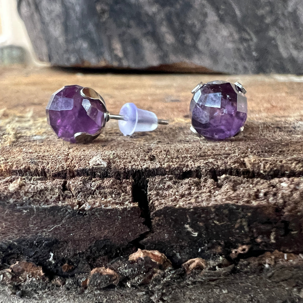 Cercei stud sfere ametist fatetate 8 mm, pietre semipretioase - druzy.ro 2 