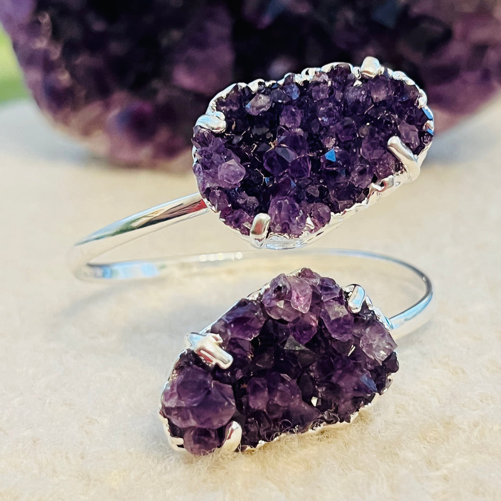Bratara reglabila suflata cu argint ametist druzy Brazilia model 1, pietre semipretioase, DRUZY.RO 1