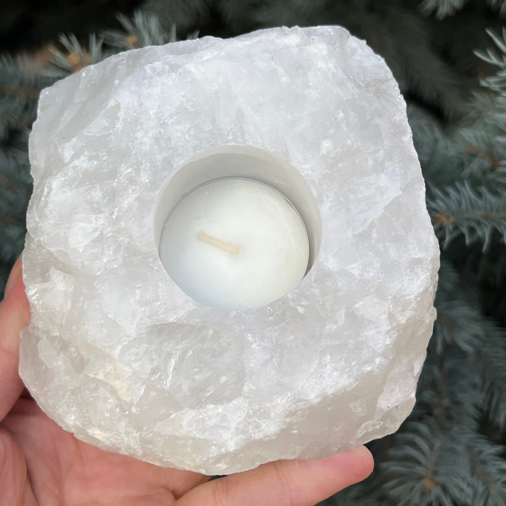 Suport lumanare din cuart de stanca, druzy.ro, cristale 2
