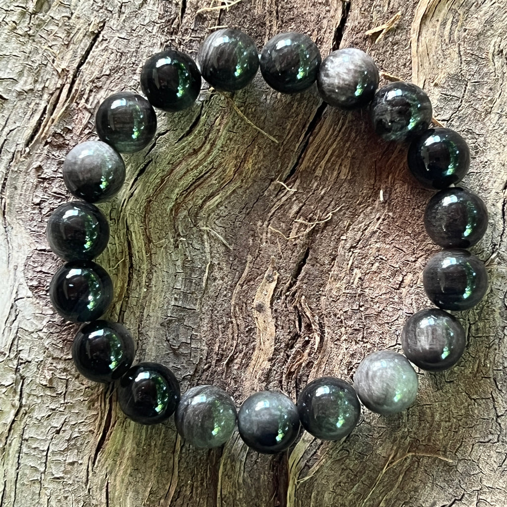 Bratara obsidian argintiu 10 mm, pietre semipretioase - druzy.ro 1 
