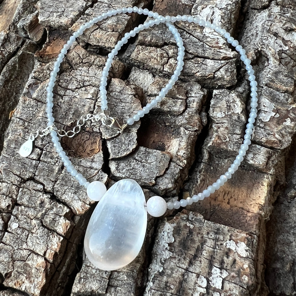 Colier angelit si selenit Celestia#72, pietre semipretioase - druzy.ro 4 