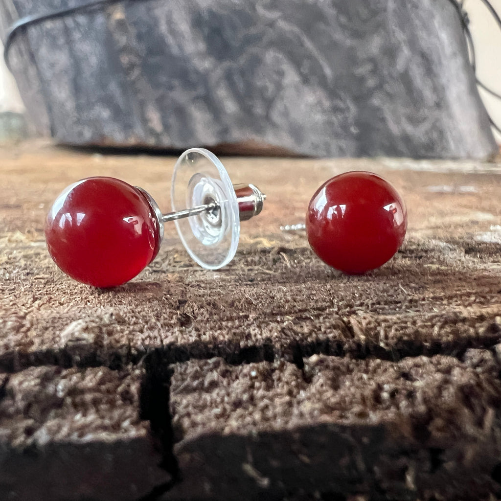 Cercei stud sfere carneol 8 mm, pietre semipretioase - druzy.ro 2 