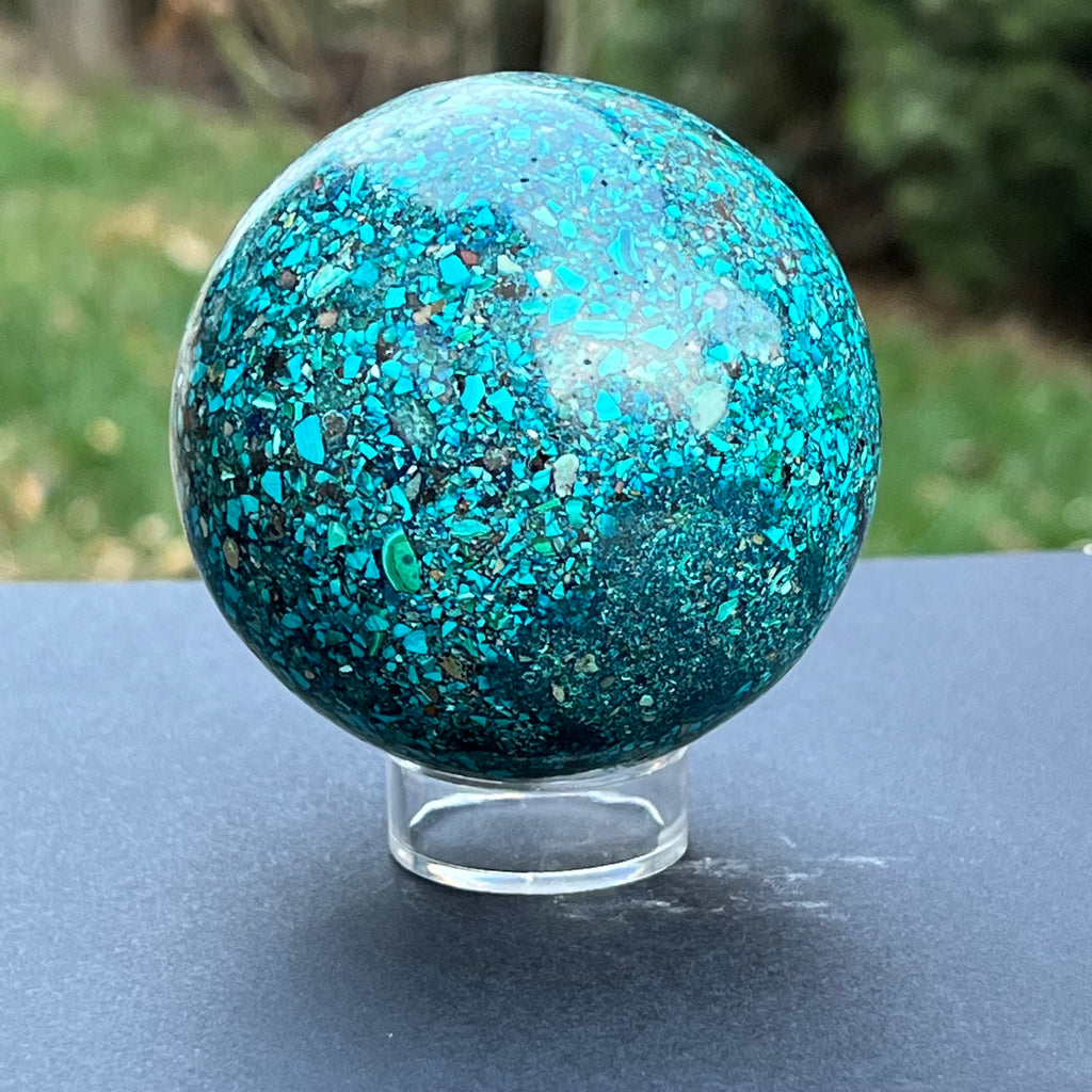 Sfera 7.4 cm fragmente Crisocola in rasina model 1, druzy.ro, cristale 3