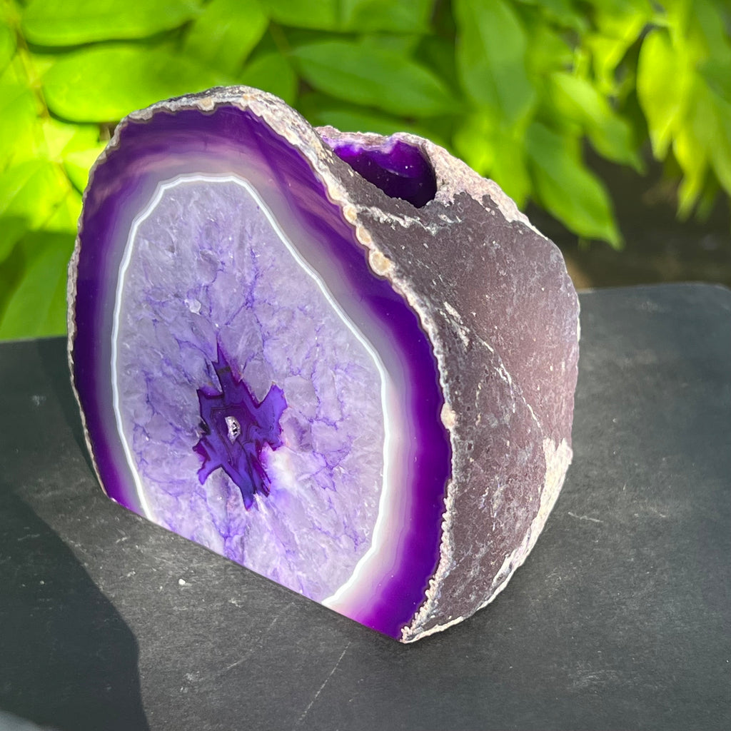 Suport lumanare din agat mov, bookend, suport carti, druzy.ro, pietre semipretioase 4