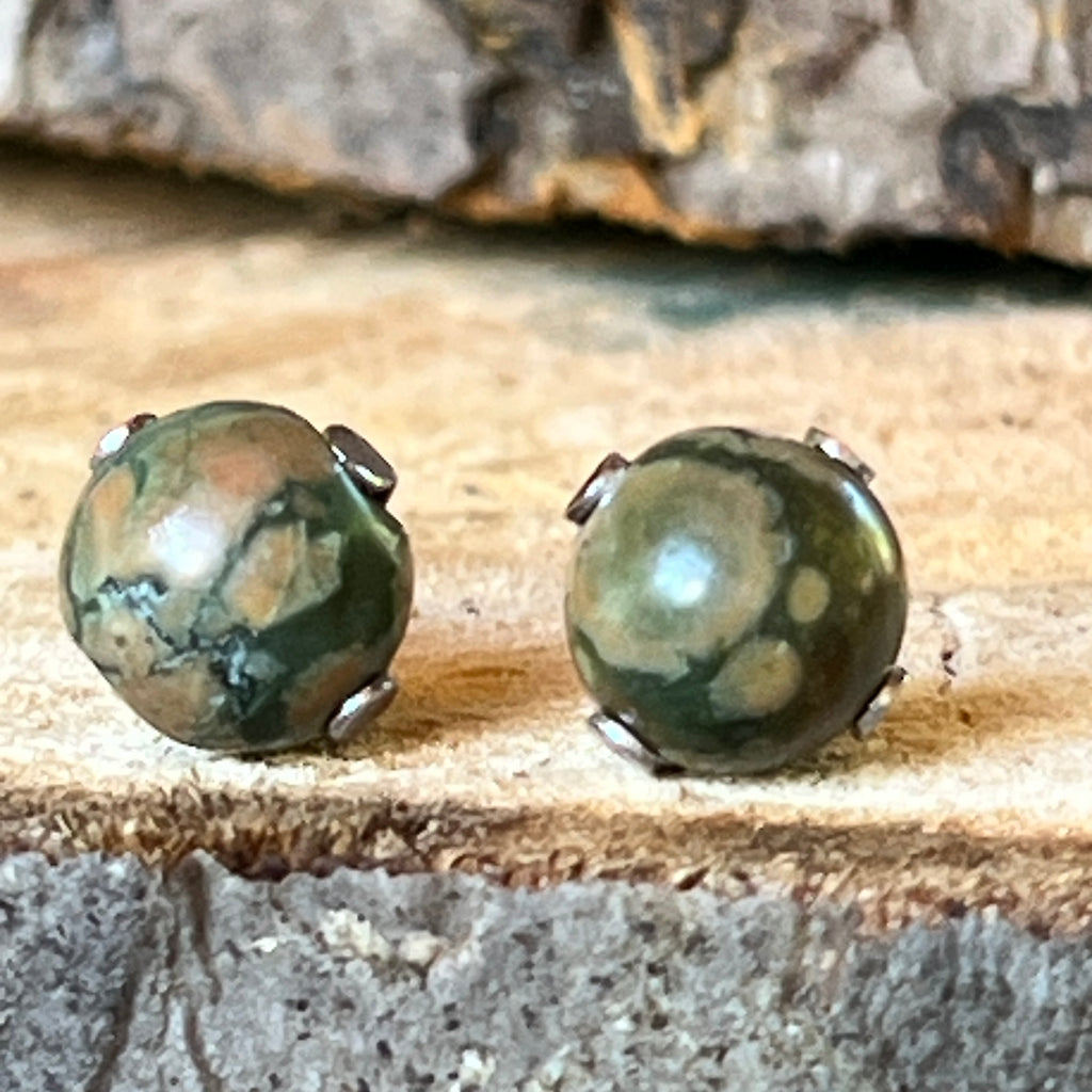 Cercei stud sfere riolit 8 mm, pietre semipretioase - druzy.ro 1 