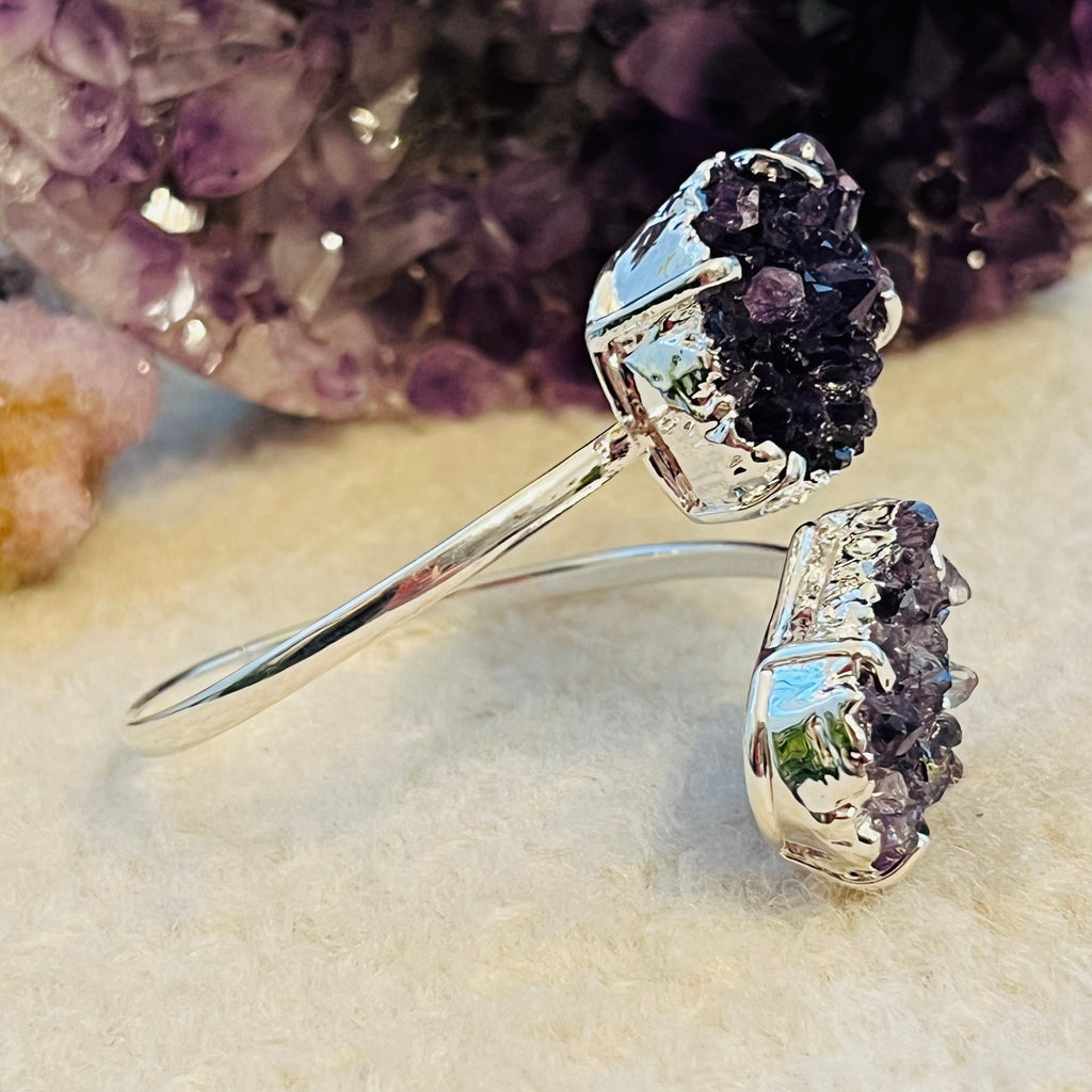 Bratara reglabila suflata cu argint ametist druzy Brazilia model 3, pietre semipretioase, DRUZY.RO 3