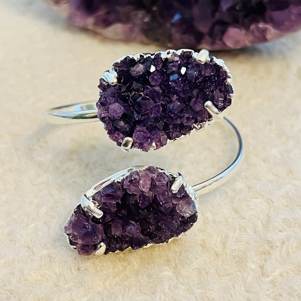 Bratara reglabila suflata cu argint ametist druzy Brazilia model 1, pietre semipretioase, DRUZY.RO 3