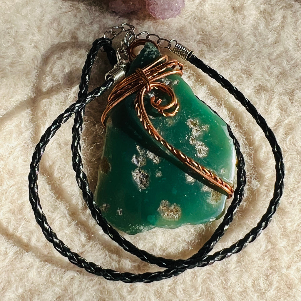Colier pandantiv crisopraz in cupru/artistic wire model 2, druzy.ro, cristale 2