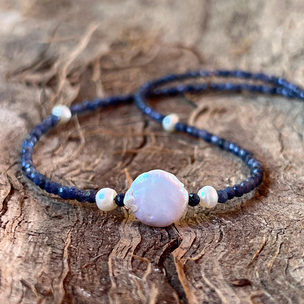 Colier safir si perle Celestial#26, pietre semipretioase - druzy.ro 1 