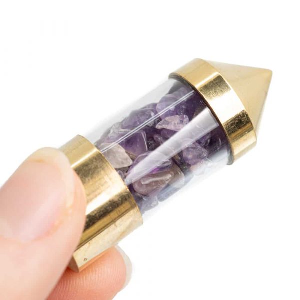 Pendul metal auriu ametist chipsuri, druzy.ro, cristale 4