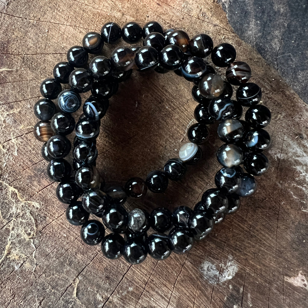 Bratara agat negru dungat 8 mm, pietre semipretioase - druzy.ro 5 