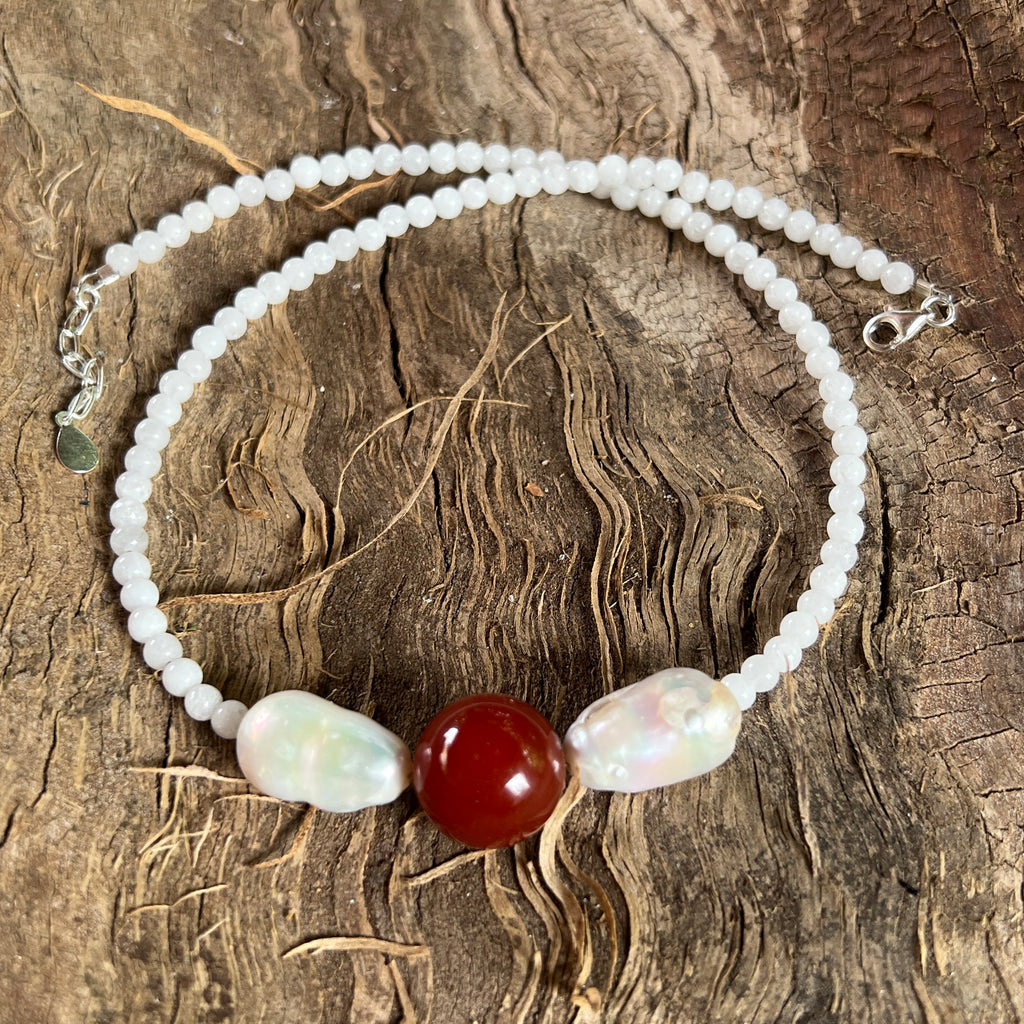 Colier jad alb, perle si carneol Rooted Glow#15, pietre semipretioase - druzy.ro 4 