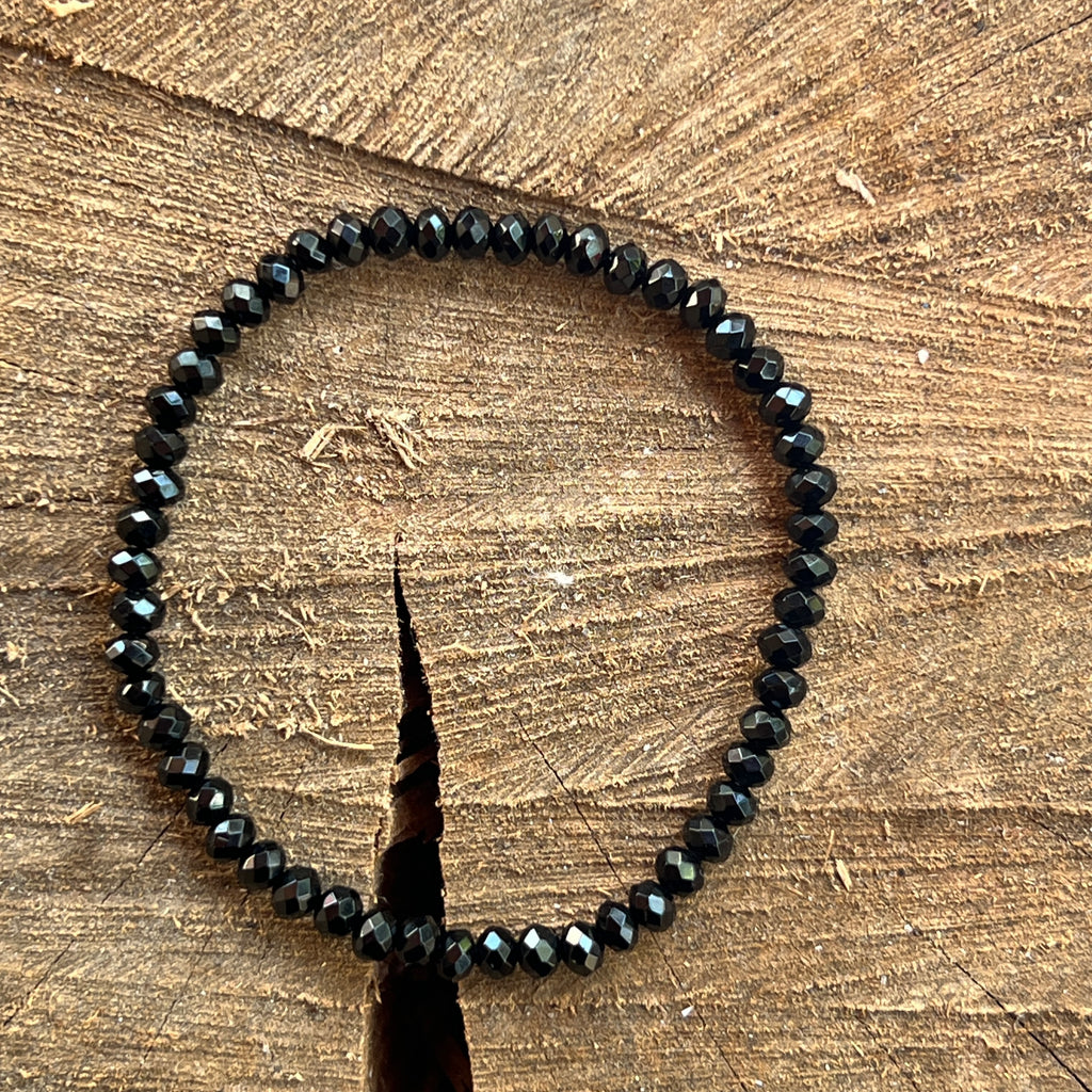 Bratara fatetata discuri agat negru 4 mm, pietre semipretioase - druzy.ro 2 