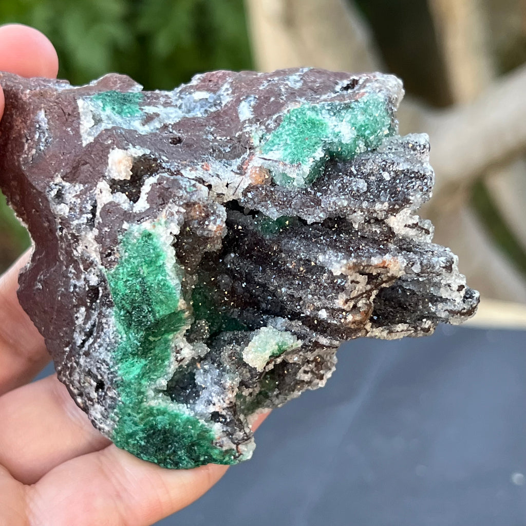 Malachit & dolomit in matrix cuart, cupru din Congo model 1, druzy.ro, pietre semipretioase 6