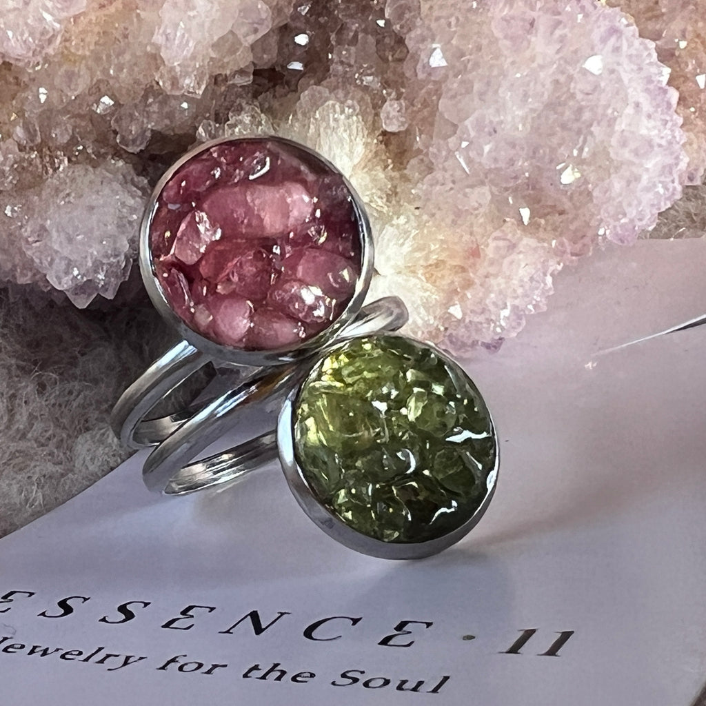 Inel reglabil turmalina roz si peridot Suns, pietre semipretioase - druzy.ro 1 