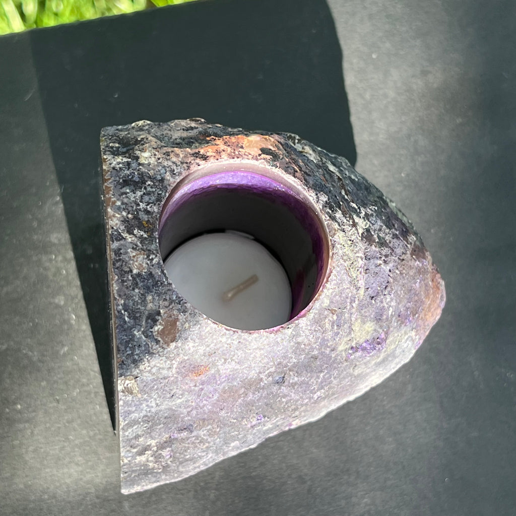 Suport lumanare din agat mov, bookend, suport carti, druzy.ro, pietre semipretioase 5