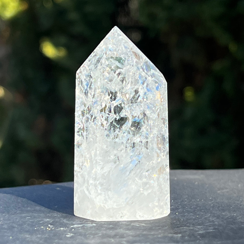 Generator/ varf cuart de stanca curcubeu "Cracked" cristal incolor Brazilia model 3, druzy.ro 4