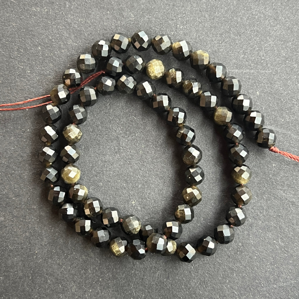 Sirag margele pietre semipretioase sfere fatetate OBSIDIAN AURIU, pietre semipretioase - druzy.ro 2 