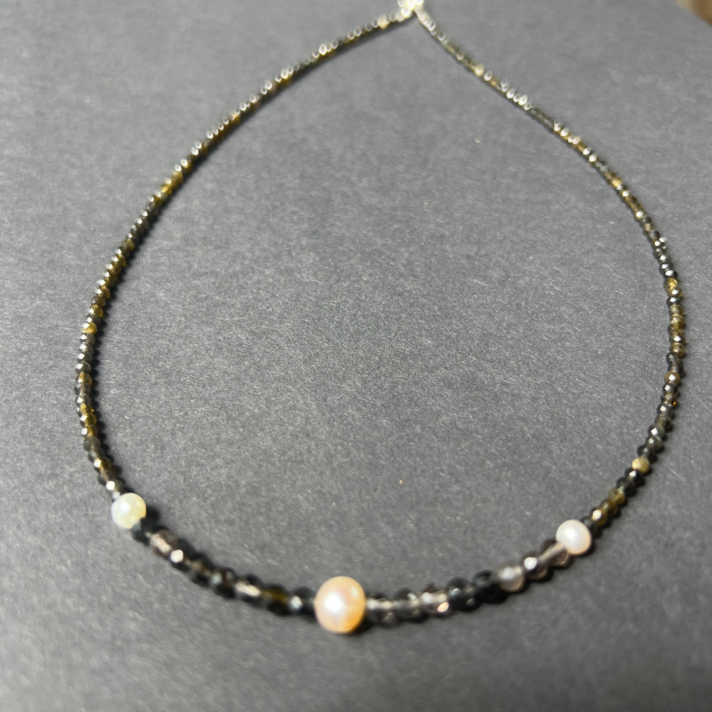 Colier obsidian si perle Silence#41, pietre semipretioase - druzy.ro 1 