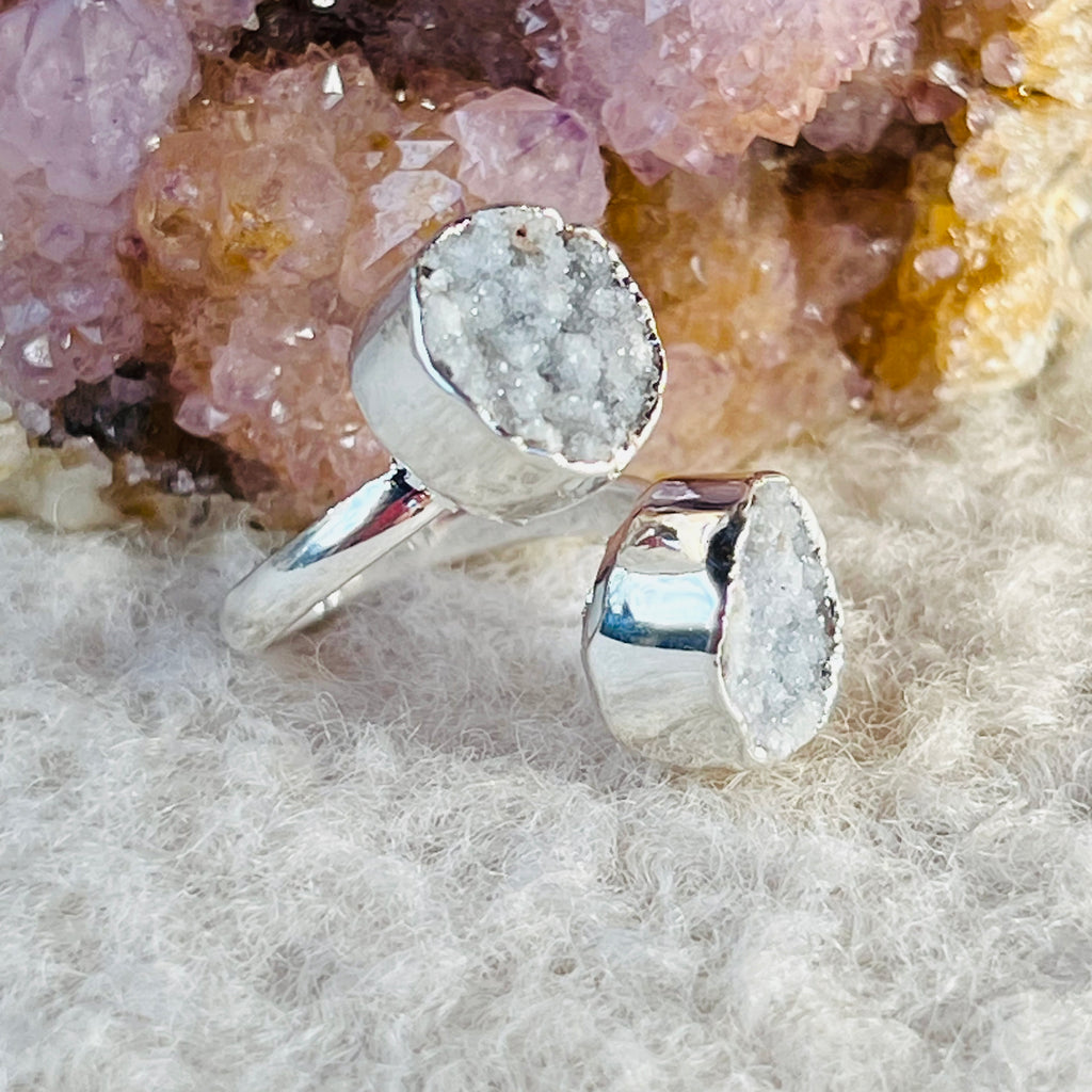 Inel reglabil agat druzy Circles placat cu argint din Brazilia model 4, druzy.ro, cristale 2