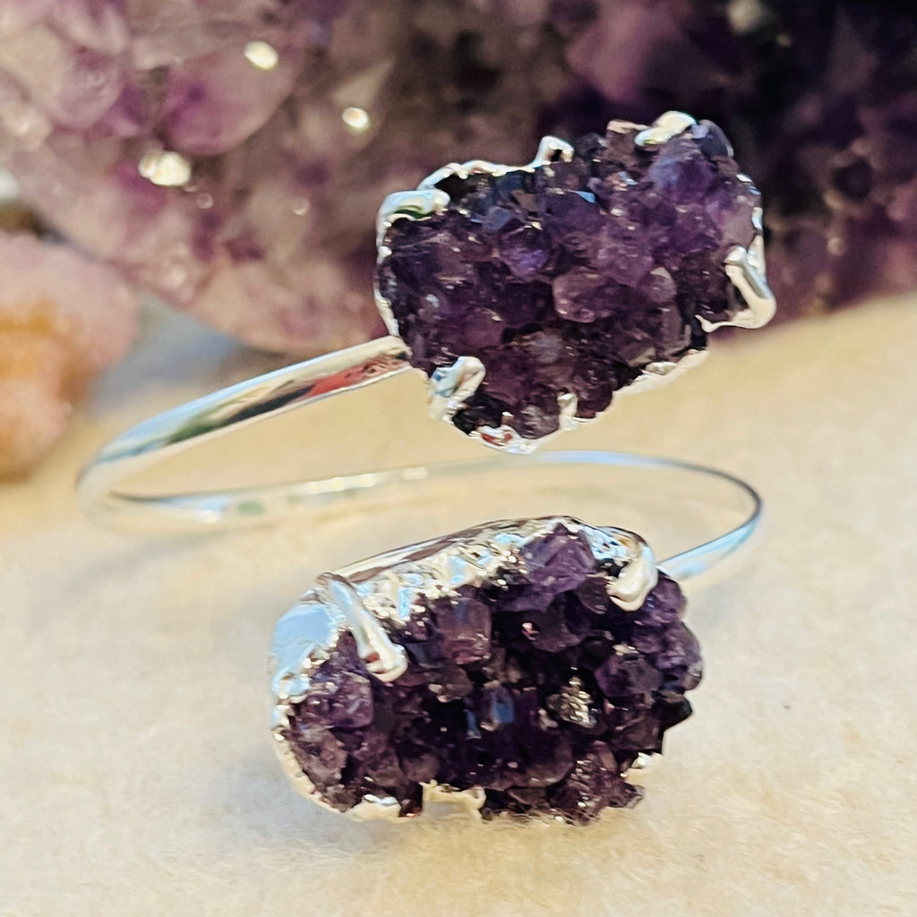 Bratara reglabila suflata cu argint ametist druzy Brazilia model 2, pietre semipretioase, DRUZY.RO 3