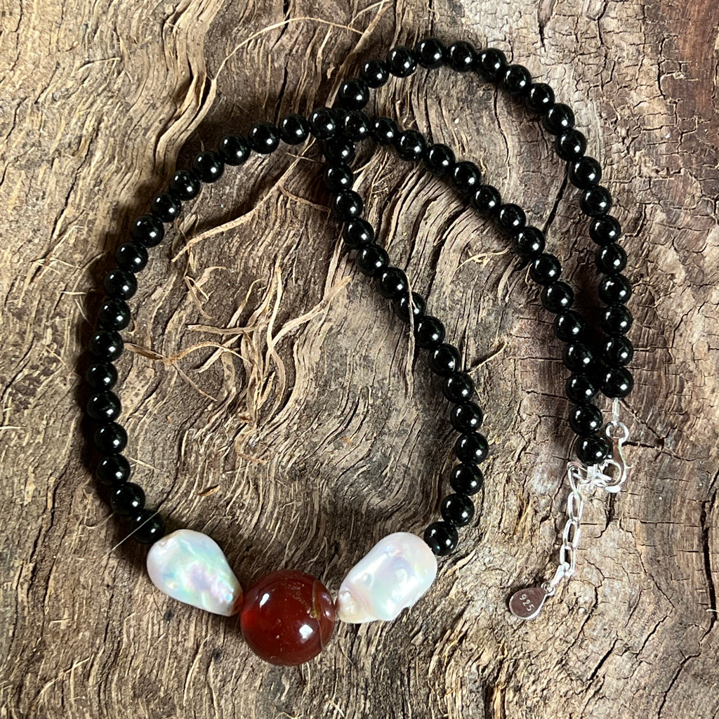 Colier obsidian, carneol si perle Rooted Glow#13, pietre semipretioase - druzy.ro 2 