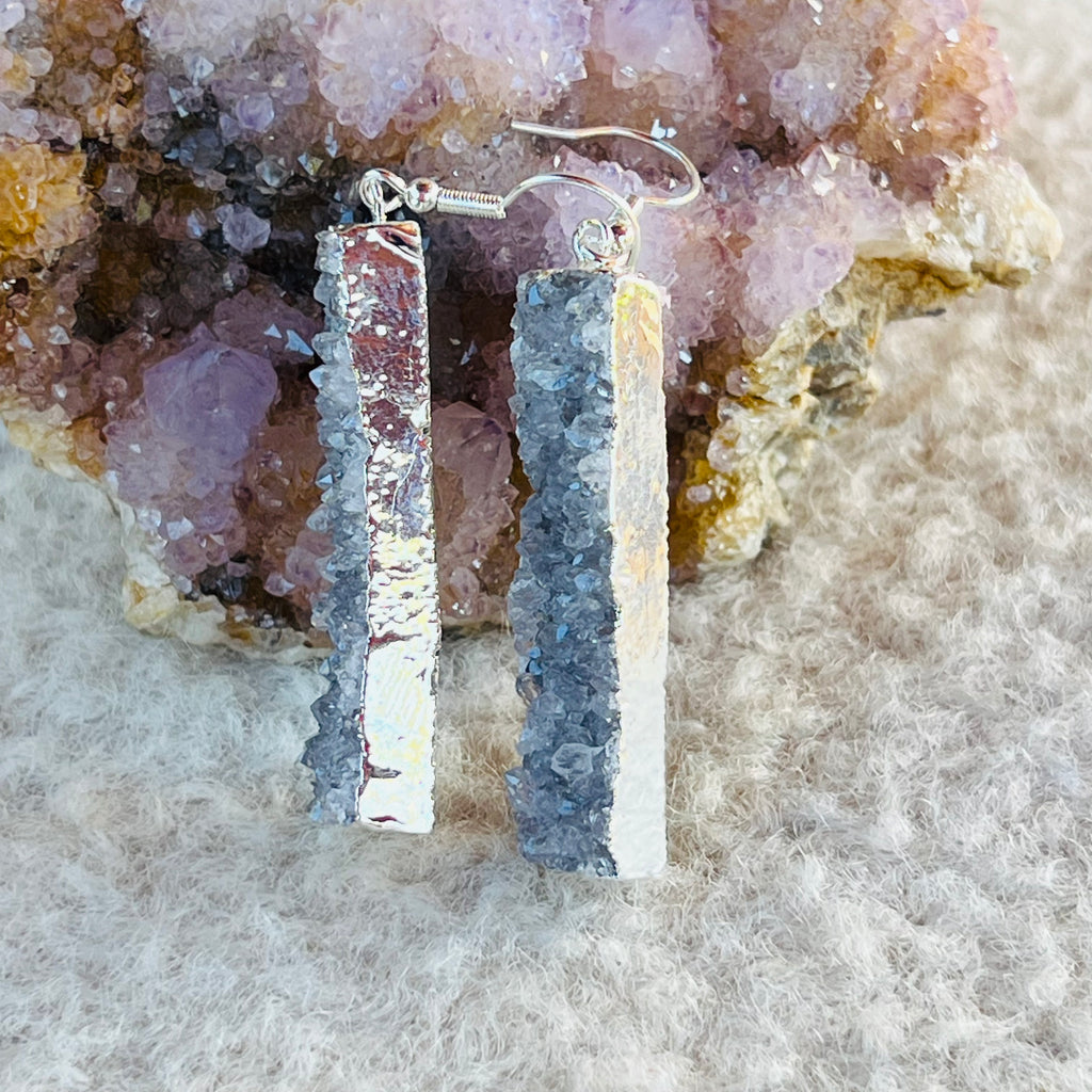 Cercei felii agat druzy placati cu argint din Brazilia model 5, druzy.ro, cristale 2