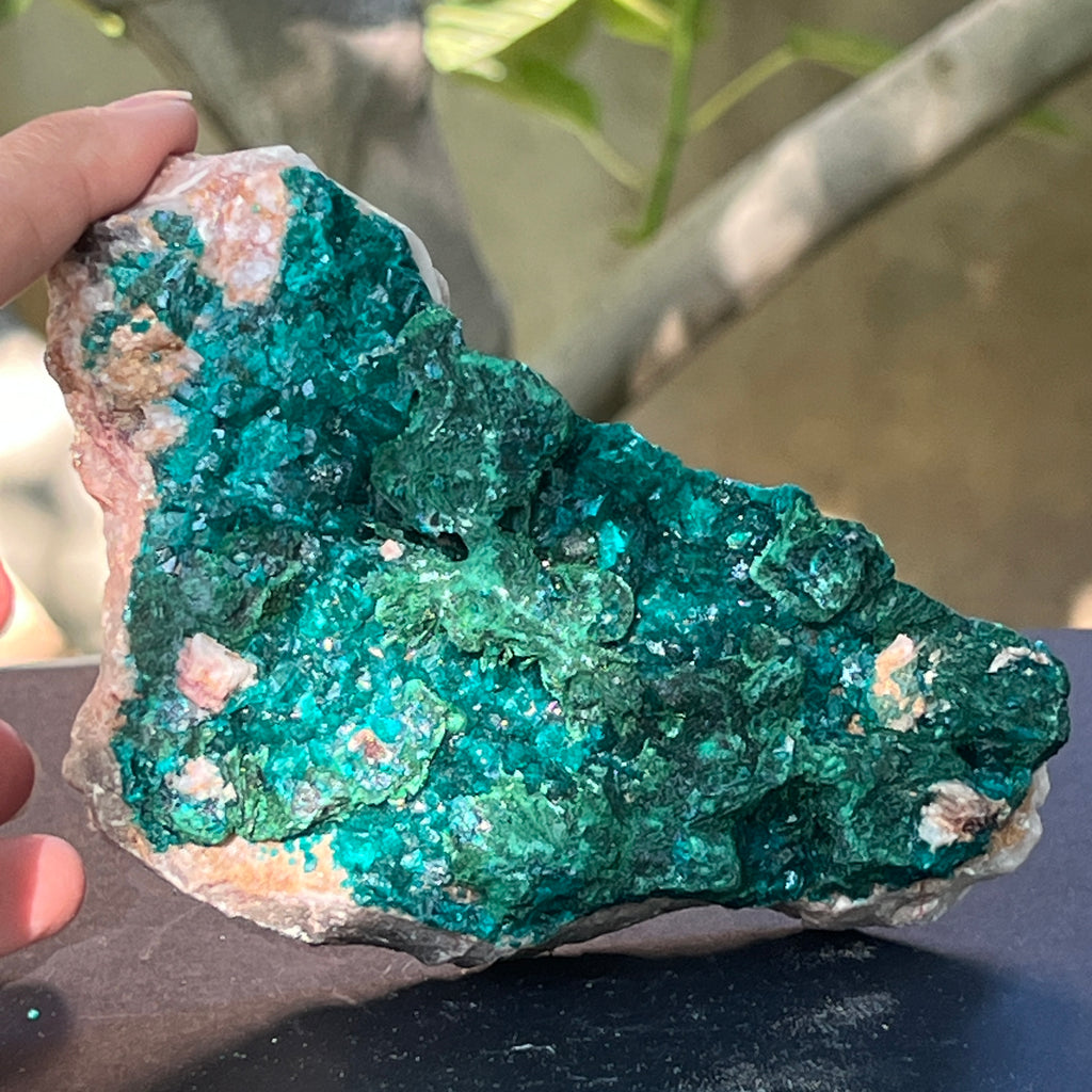 Dioptaz cu malachit cluster din Congo model 43, pietre semipretioase - druzy.ro 4 