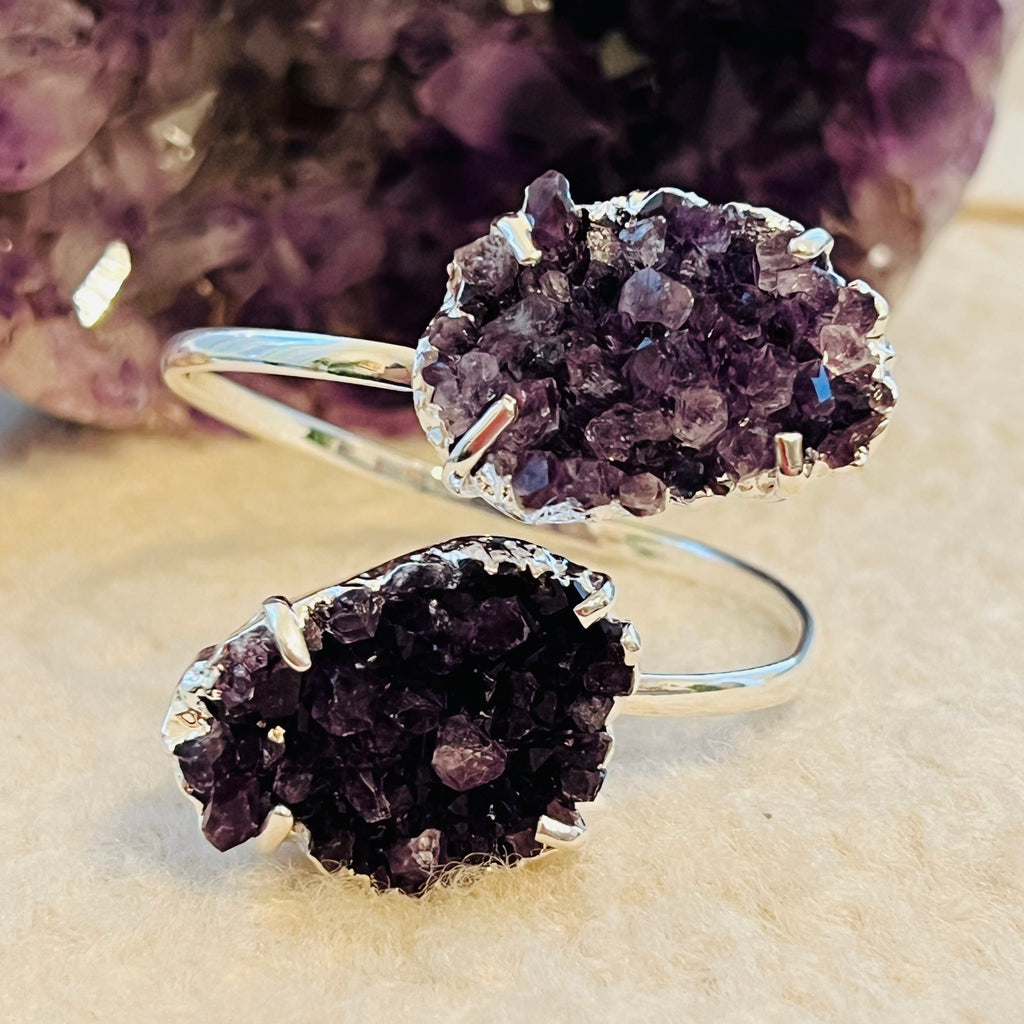 Bratara reglabila suflata cu argint ametist druzy Brazilia model 3, pietre semipretioase, DRUZY.RO 1