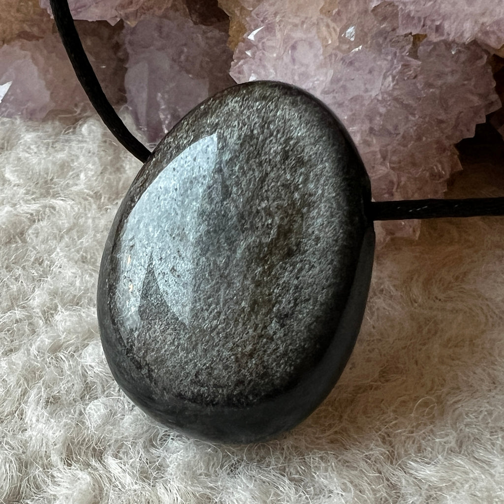 Colier pandantiv obsidian argintiu DROP, pietre semipretioase - druzy.ro 1 