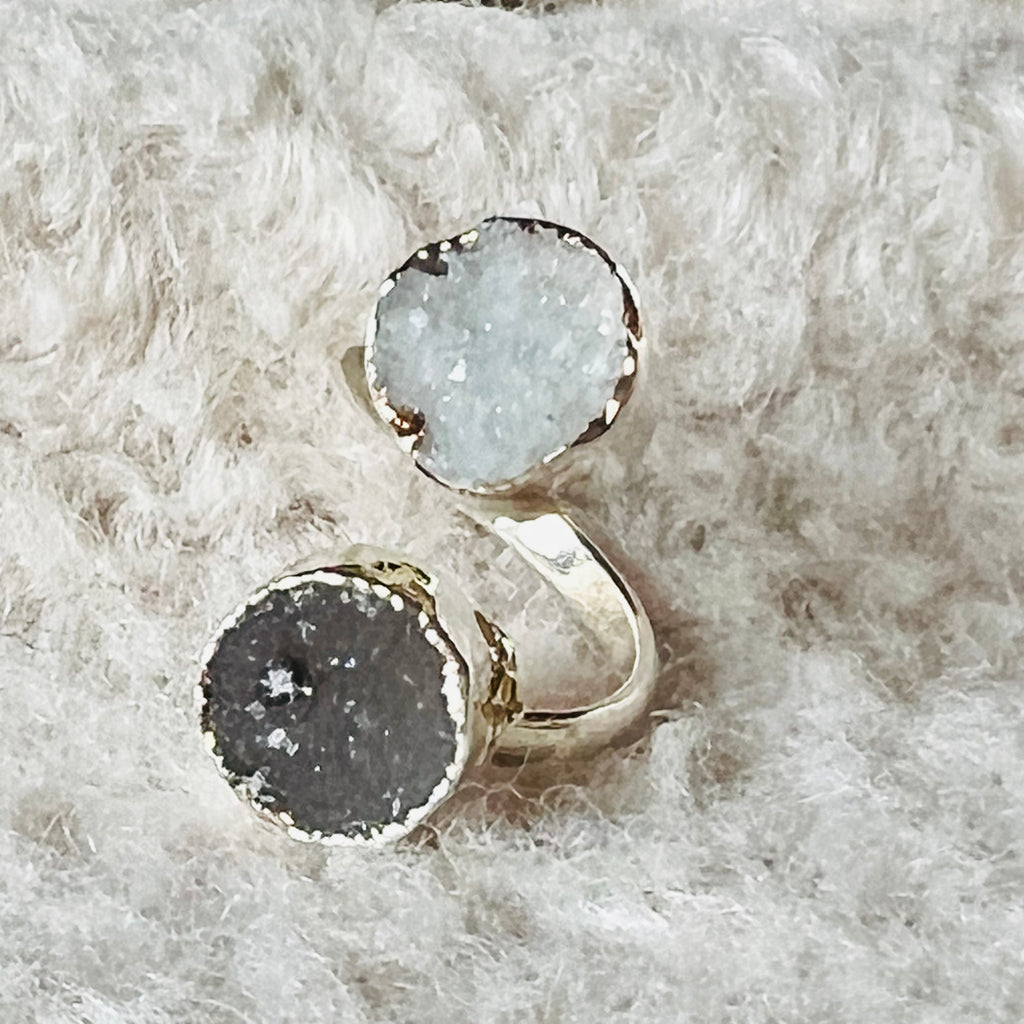 Inel reglabil agat druzy Circles placat cu argint din Brazilia model 5, druzy.ro, cristale 3