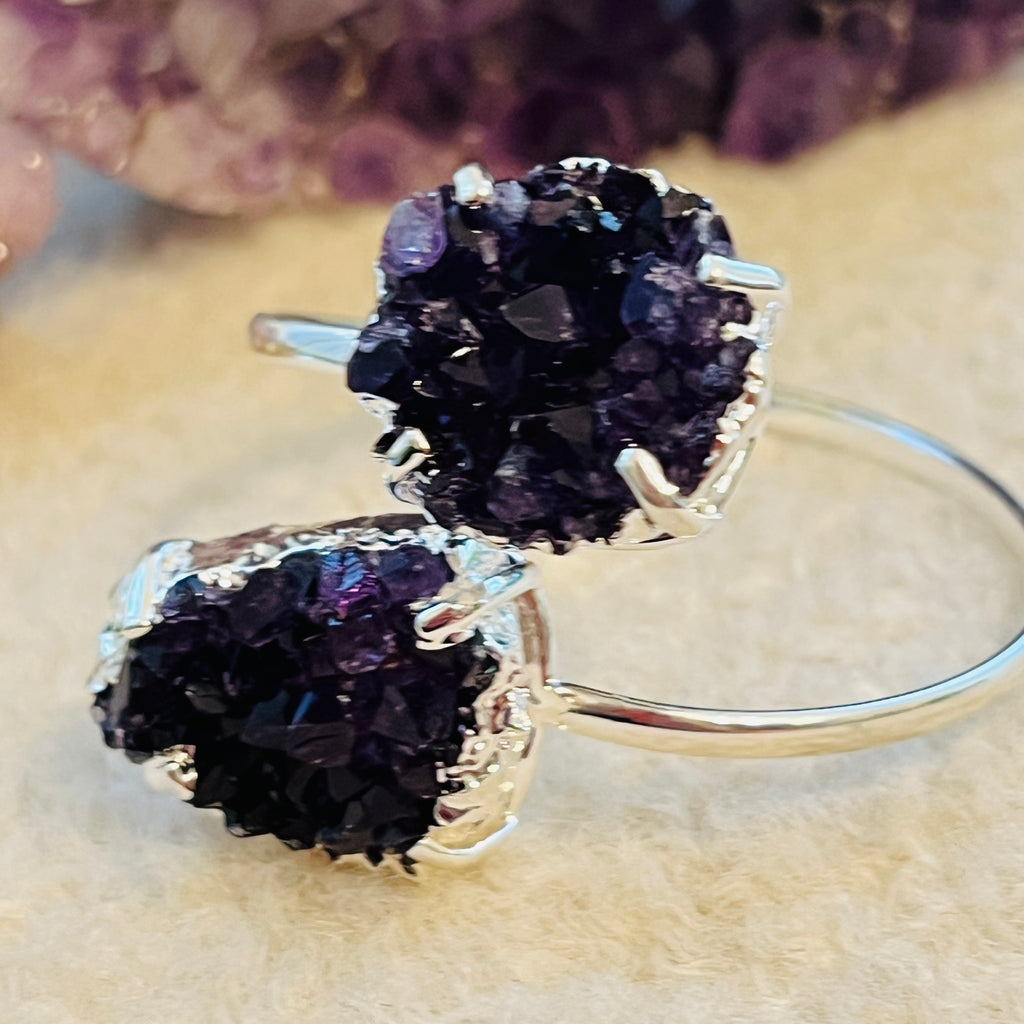 Bratara reglabila suflata cu argint ametist druzy Brazilia model 5, pietre semipretioase, DRUZY.RO 5