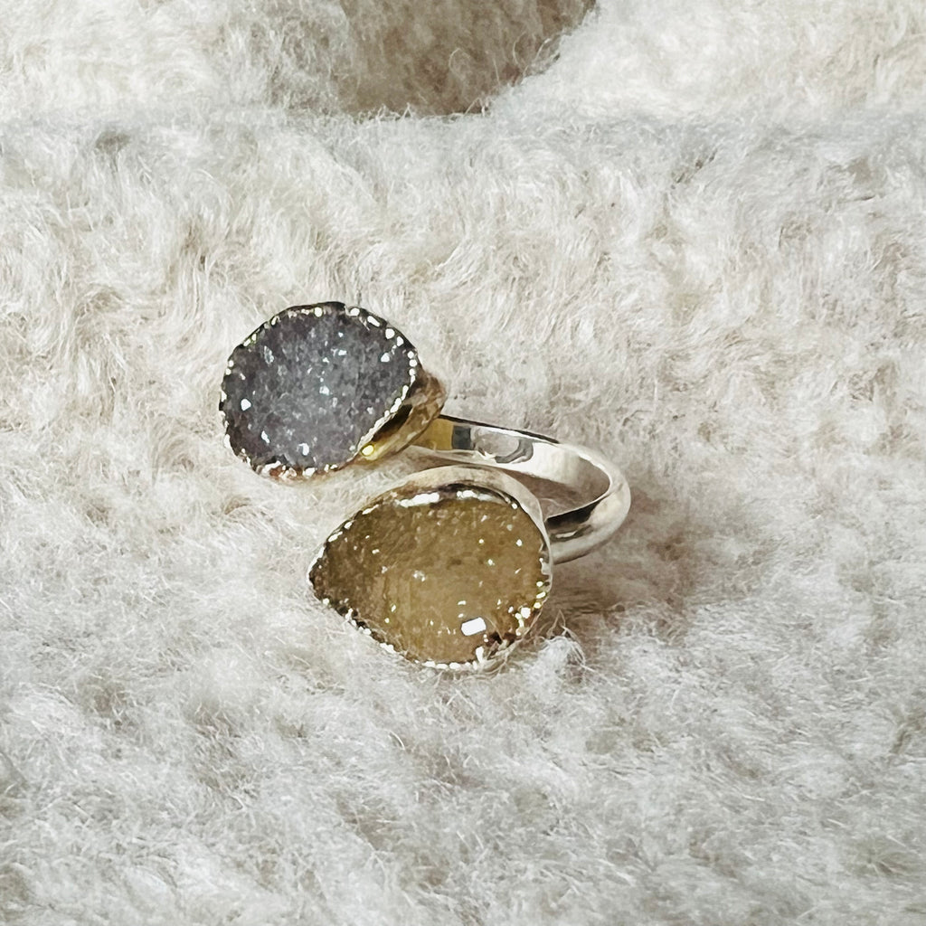 Inel reglabil agat druzy placat cu argint din Brazilia model 3, druzy.ro, cristale 1