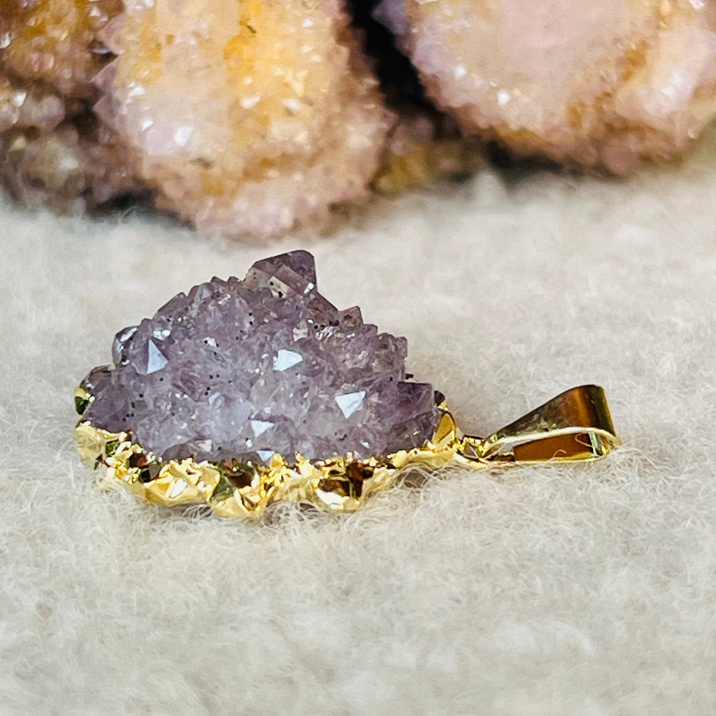 Pandantiv placat cu aur ametist stalactit druzy Uruguay model 3, druzy.ro, cristale 2