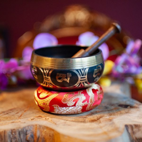 Bol tibetan muzical set cadou, bol negru 10 cm, druzy.ro, cristale 2