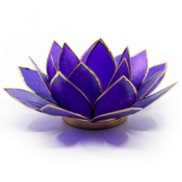 Suport lumanare mov floare lotus din Philippine cu cochilii Capiz, druzy.ro 1