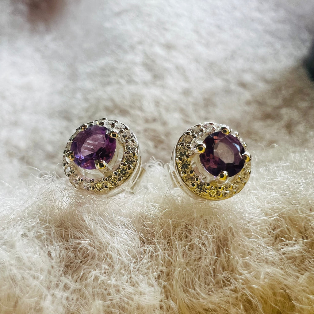 Cercei stud ametist, topaz din argint, druzy.ro, pietre semipretioase 2