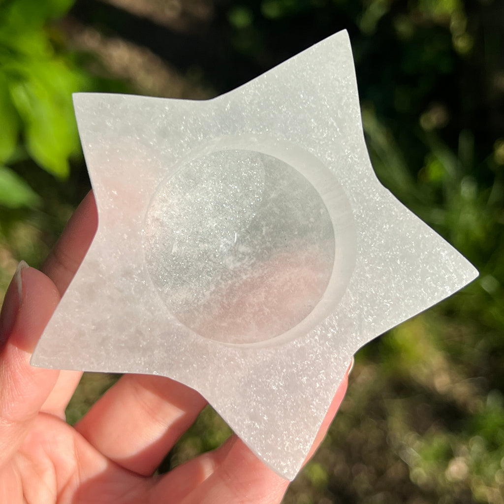 Suport lumanare selenit stea, pietre semipretioase - druzy.ro 1 