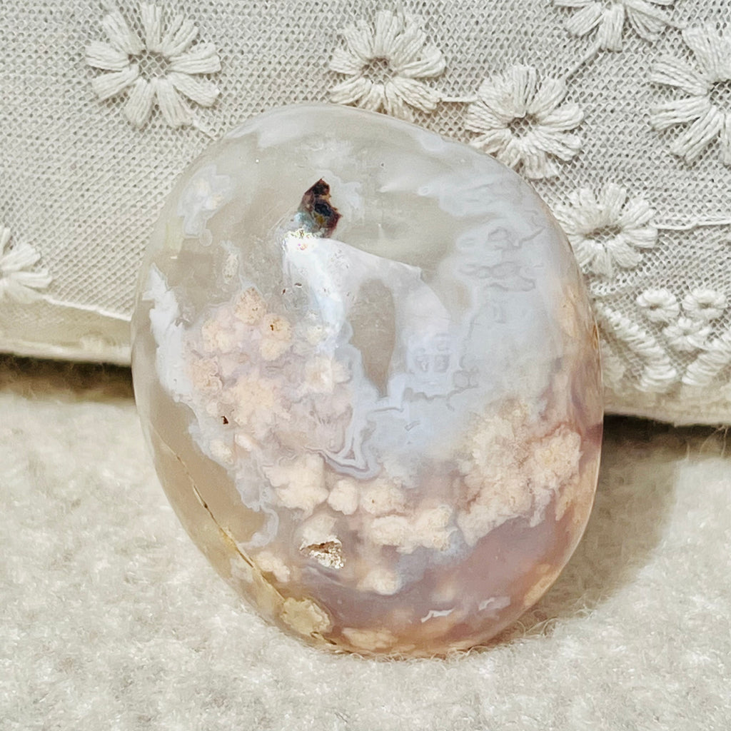 Palmstone agat coral floare albastru m21, druzy.ro, cristale 2