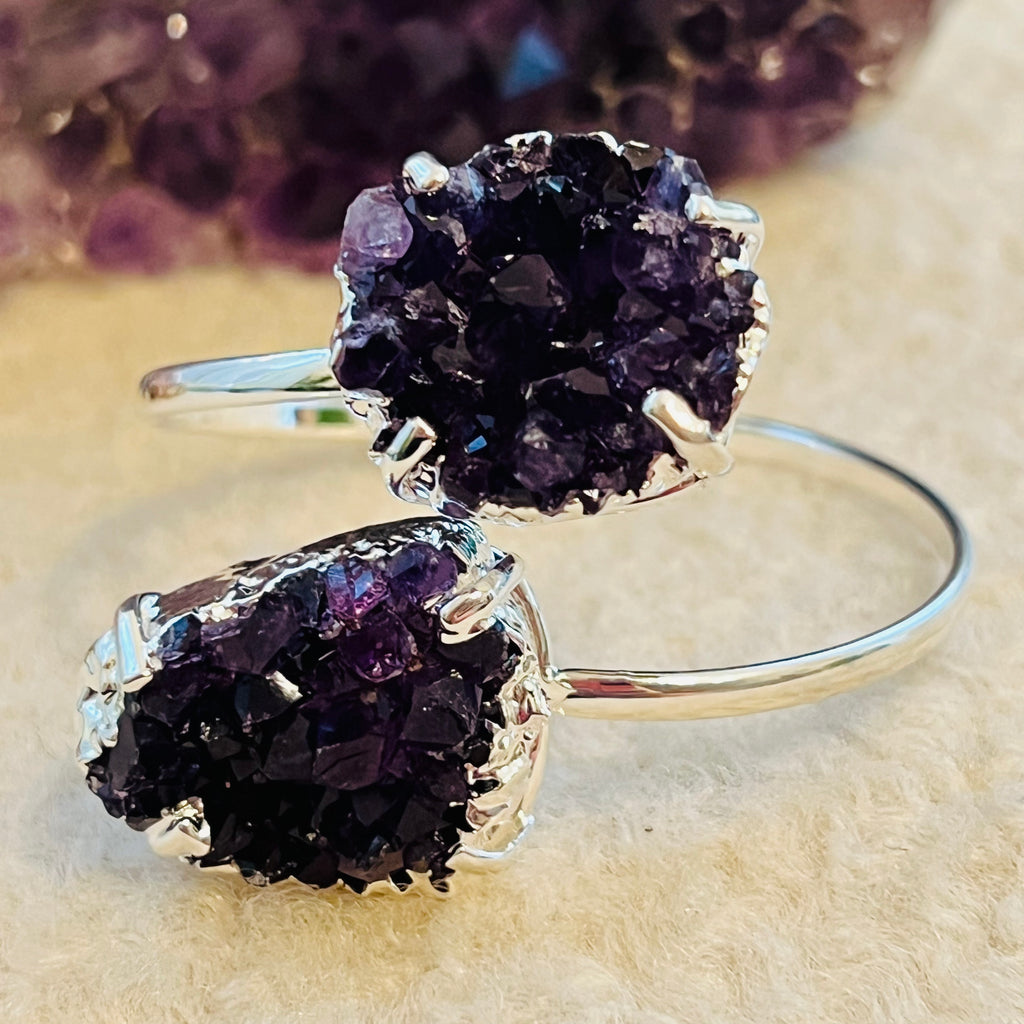 Bratara reglabila suflata cu argint ametist druzy Brazilia model 5, pietre semipretioase, DRUZY.RO 1
