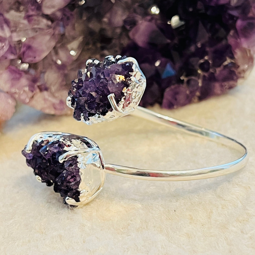 Bratara reglabila suflata cu argint ametist druzy Brazilia model 2, pietre semipretioase, DRUZY.RO 2