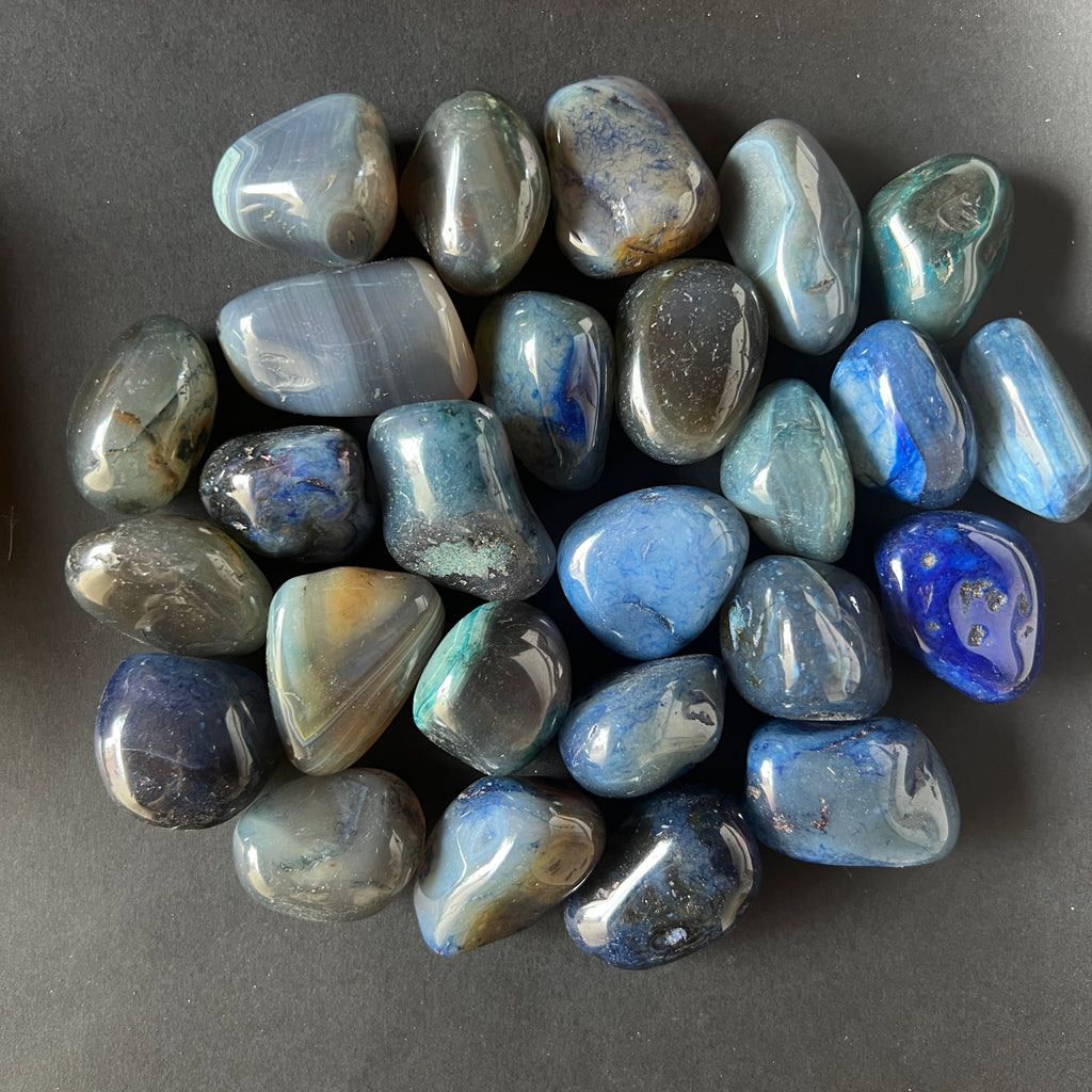 Agat albastru piatra rulata mini, pietre semipretioase - druzy.ro 3 