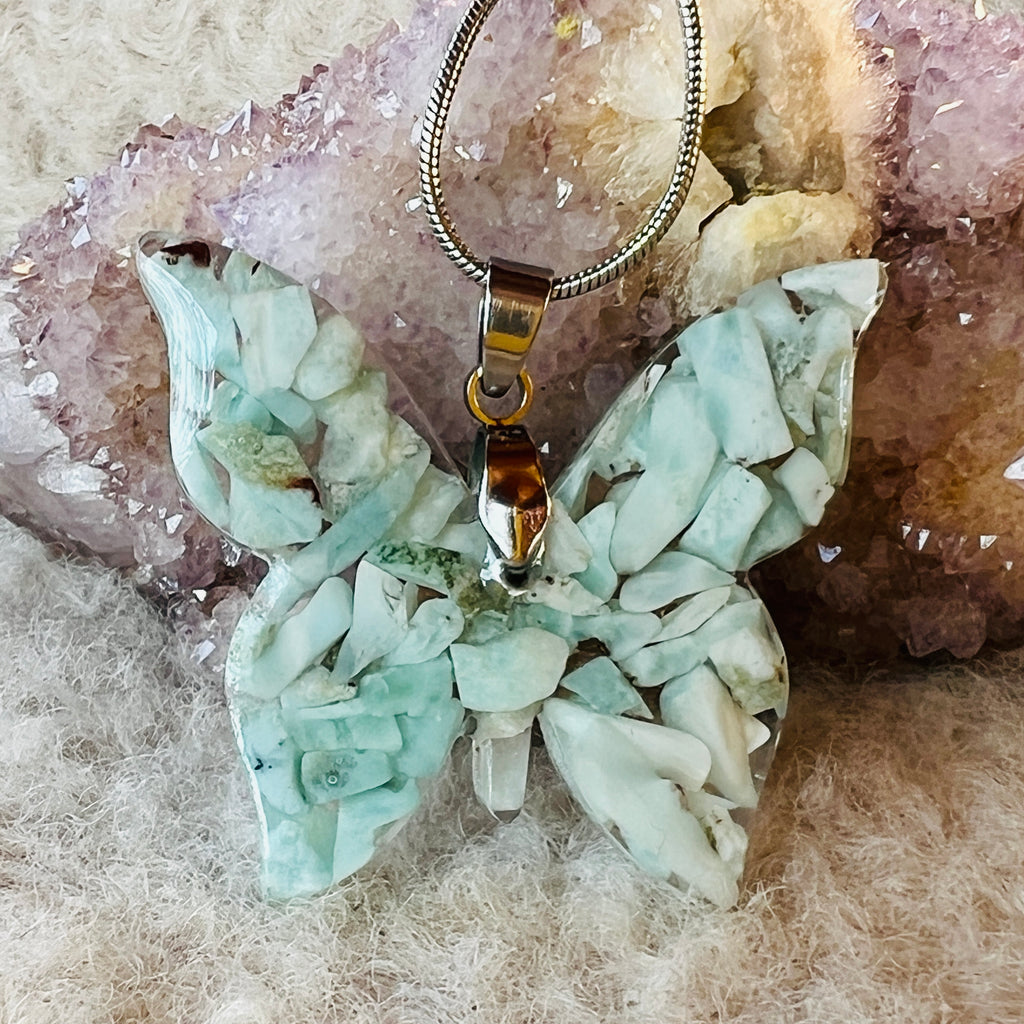 Colier Butterfly acvamarin, pietre semipretioase - druzy.ro 1 