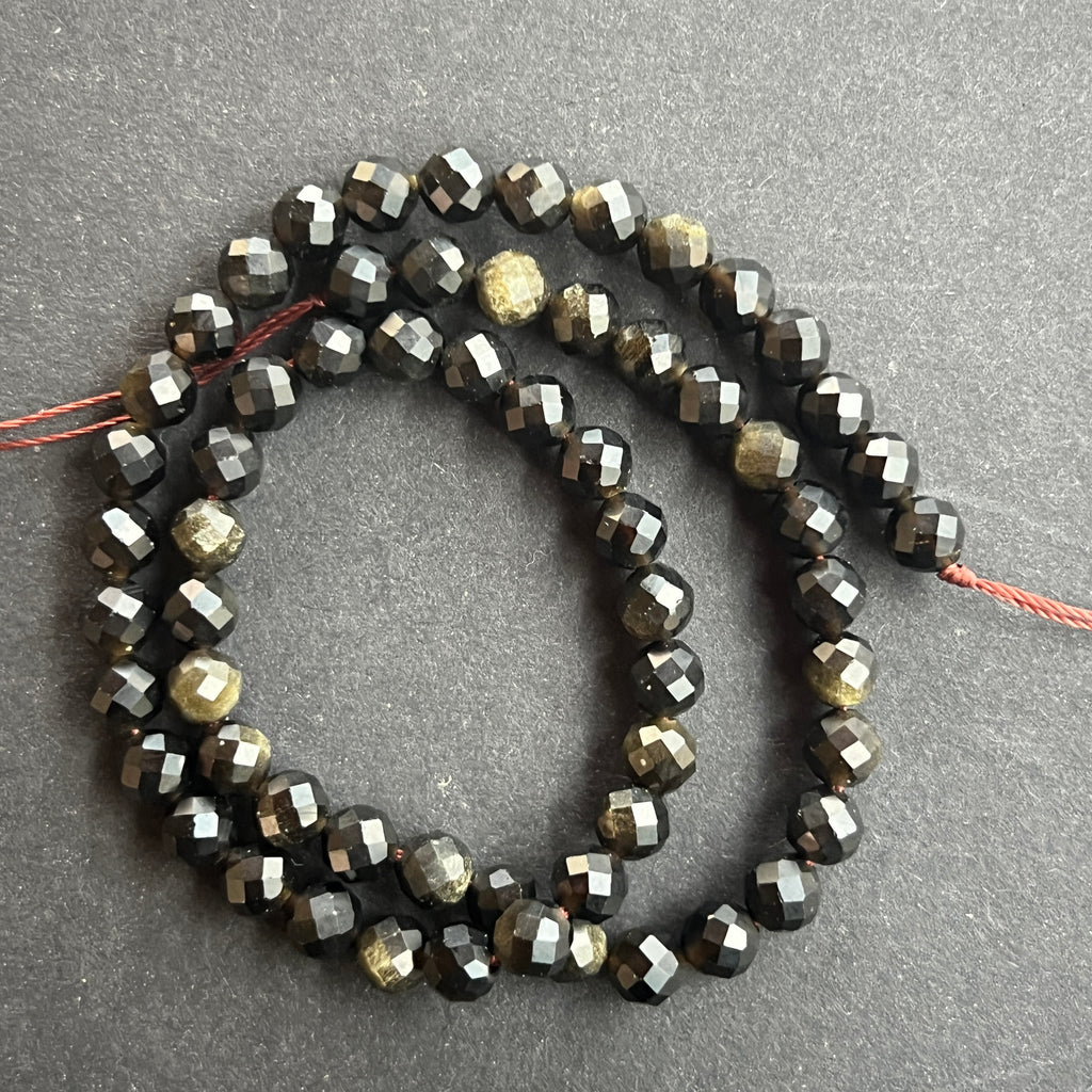 Sirag margele pietre semipretioase sfere fatetate OBSIDIAN AURIU, pietre semipretioase - druzy.ro 6 