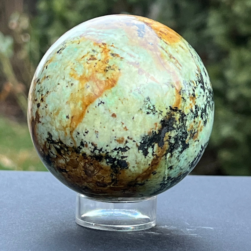 Sfera 7.2 cm crisocola mina Messina, Congo, model 1, druzy.ro, cristale 4