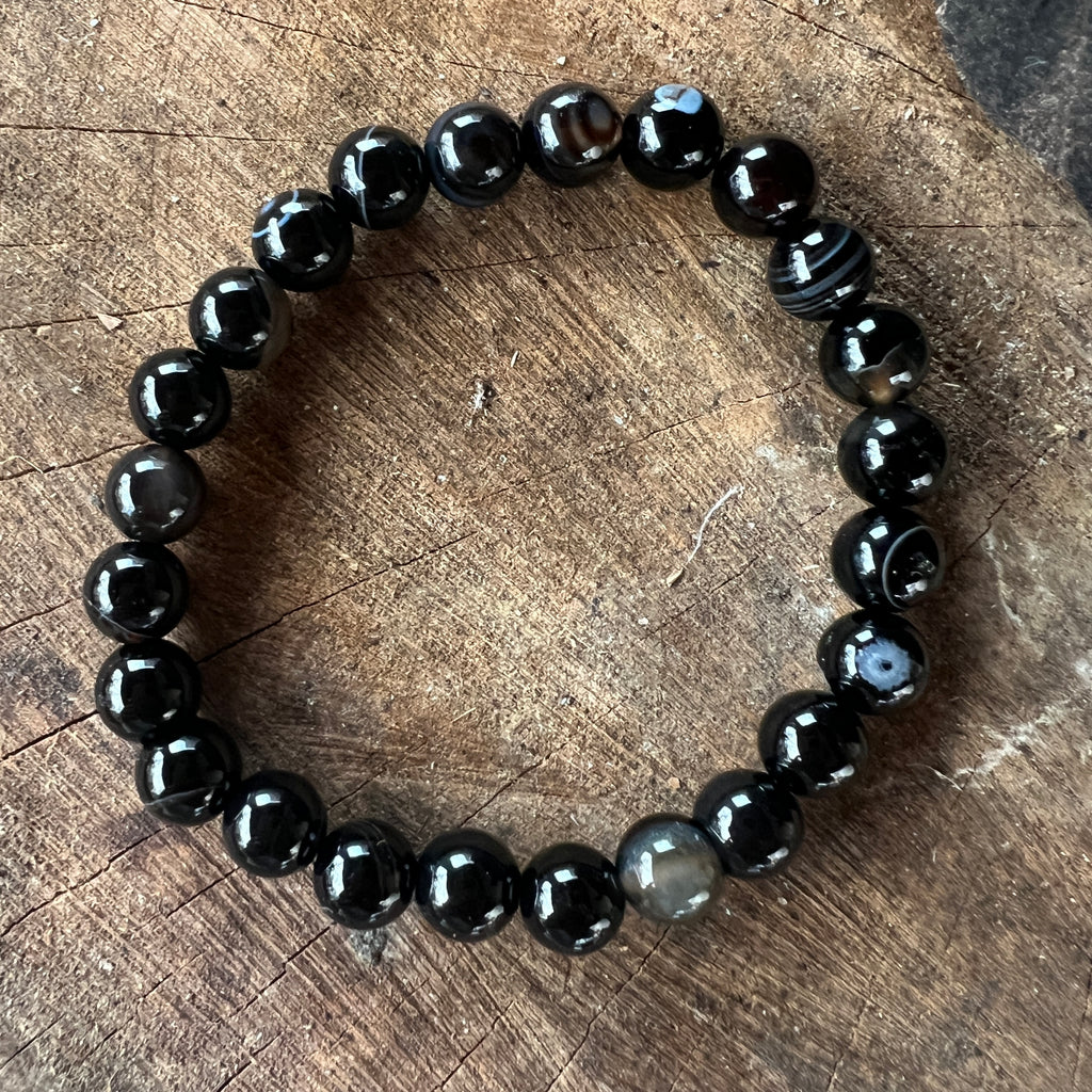Bratara agat negru dungat 8 mm, pietre semipretioase - druzy.ro 2 