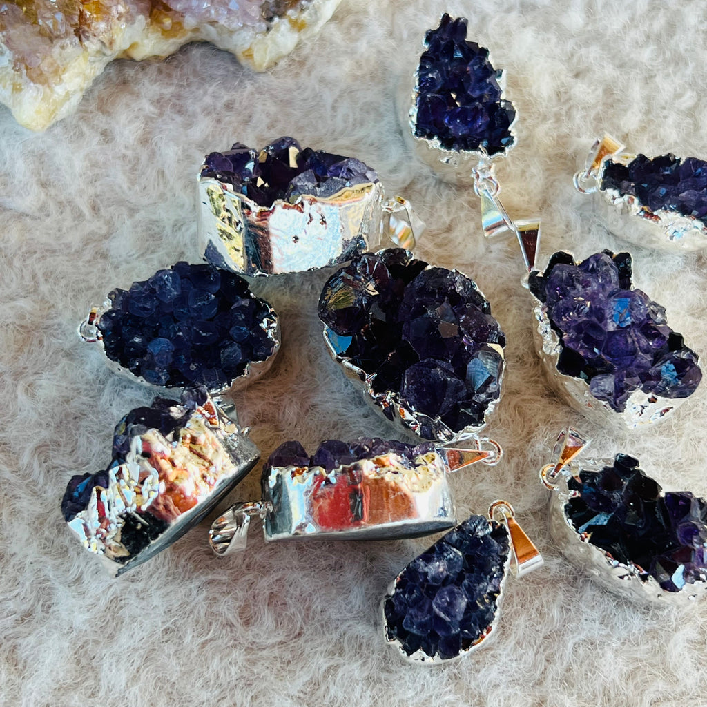 Pandantiv placat cu argint ametist druzy Brazilia, druzy.ro, cristale 4