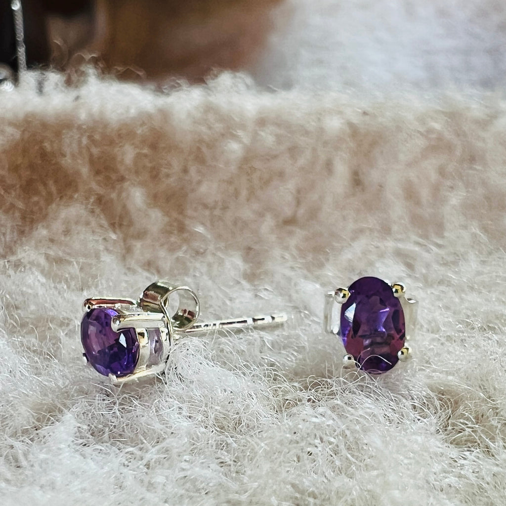 Cercei stud ametist argint 6 mm Oval, druzy.ro, pietre semipretioase 4