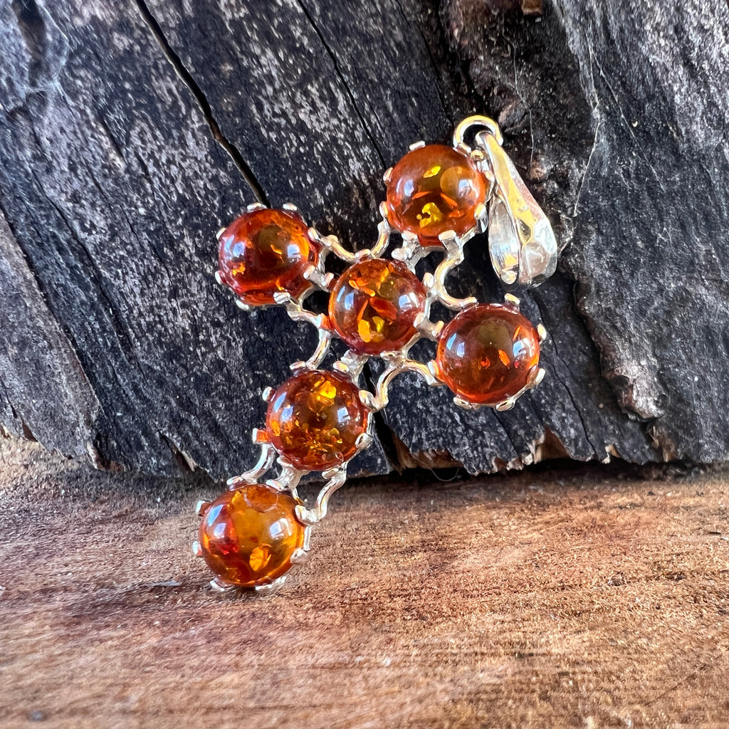 Pandantiv argint cu chihlimbar forma cruce Amber29, pietre semipretioase - druzy.ro 1 